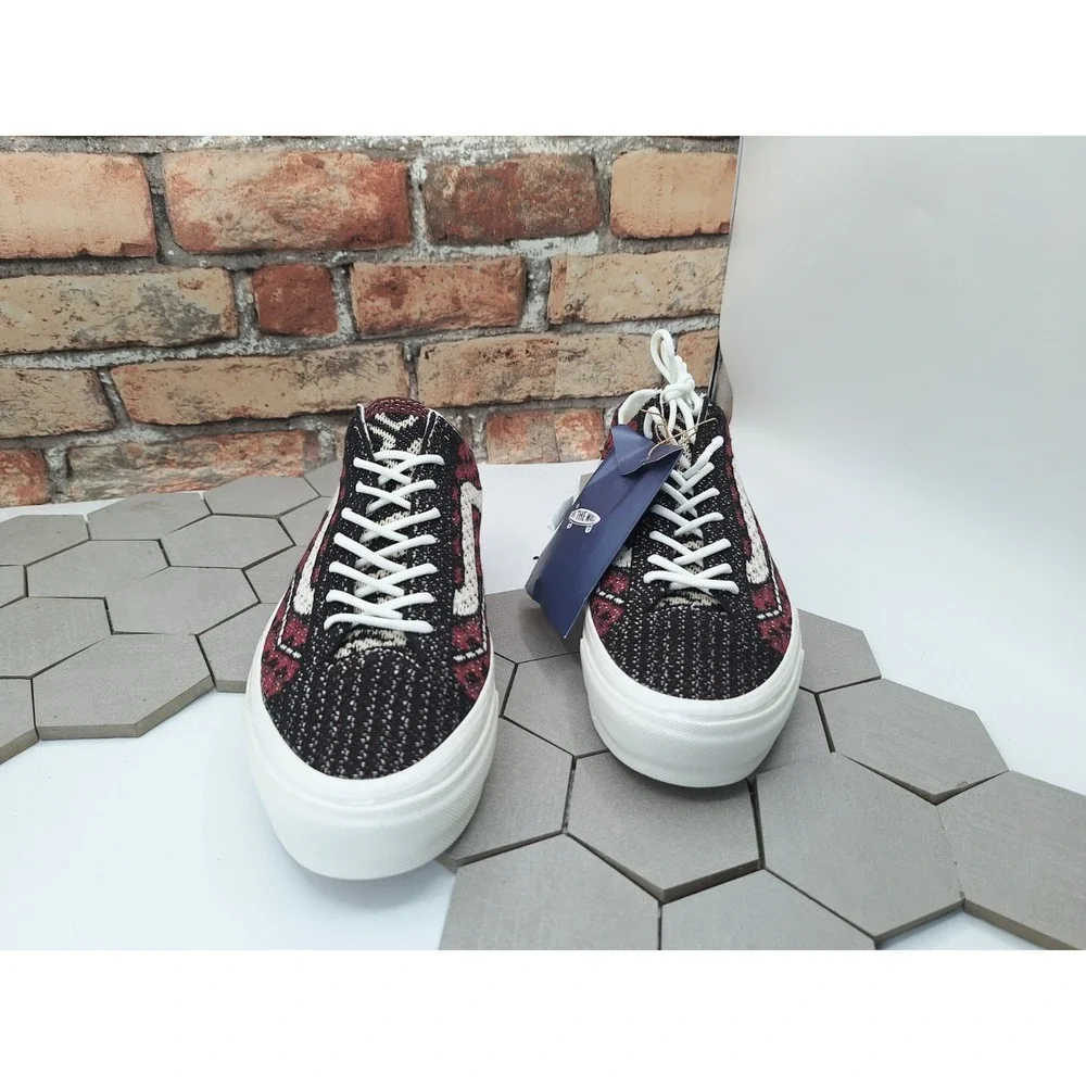 Vans Lx Old Skool 36 Ek Geo Check Grey Red Bordeaux Men's Sz 10.5 Knit